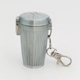 Silver bin-style metal pocket ashtray with keychain, portable lidded ashtray for camping patio and travel