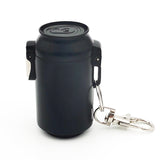Black can-style metal pocket ashtray with keychain, compact smokeless ash holder for outdoor use