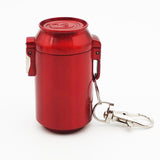 Red can-style metal pocket ashtray with keychain, compact lidded ashtray for cigarettes and travel