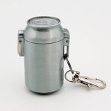 Silver can-style metal pocket ashtray with keychain, durable mini outdoor ashtray for ash and butts