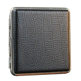 Black PU leather cigarette case with metal frame on white background