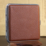 Brown PU leather cigarette case standing upright