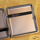 Open cigarette case showing metal interior and 20 cigarette capacity