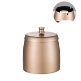 Champagne stainless steel ashtray with lid and inset view of the removable middle pedestal