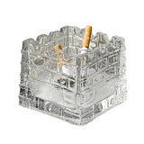Clear minimalist geometric glass ashtray with cigarette rests