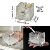 Size and capacity chart for square geometric glass ashtray
