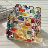 Multicolor geometric glass ashtray with stained-glass look
