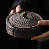 Vintage Ashtray with Lid for Outdoor Porch Ceramic Hammered Surface Ash Tray Windproof Covered Lidded Smokeless