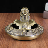 Vintage Ashtray with Lid Metal Egyptian Pharaoh windproof covered lidded decorative gold