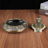Vintage Ashtray with Lid Metal Egyptian Pharaoh windproof covered lidded decorative gold