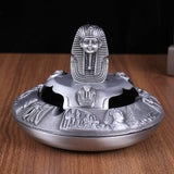Vintage Ashtray with Lid Metal Egyptian Pharaoh windproof covered lidded decorative silver