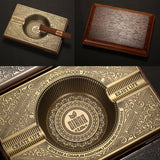Vintage Cigar Ashtray Wooden Ash Tray Retro Large Metal Wood