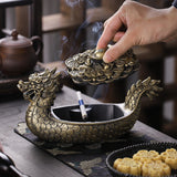 Vintage Dragon Lidded Ashtray Resin Large