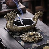 Vintage Dragon Lidded Ashtray Resin Large