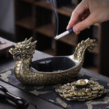 Vintage Dragon Lidded Ashtray Resin Large