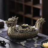 Vintage Dragon Lidded Ashtray Resin Large