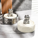 Welcoming Cat Ashtray with Lid Ceramic Cool Cute Ash Tray Smokeless Covered Lidded Windproof White Silver