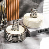 Welcoming Cat Ashtray with Lid Ceramic Cool Cute Ash Tray Smokeless Covered Lidded Windproof White Silver