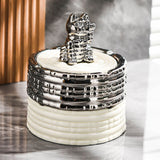 Welcoming Cat Ashtray with Lid Ceramic Cool Cute Ash Tray Smokeless Covered Lidded Windproof White Silver