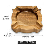 Round wooden cigar ashtray size guide with diameter and height measurements
