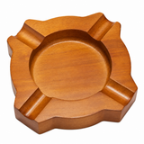 Round Honey Oak wooden cigar ashtray with carved rim and recessed center