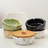 Outdoor Ashtray with Bamboo Lid and Marble Pattern Ash Tray Covered Lidded Smokeless Windproof Handmade