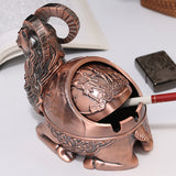 Ashtray with Lid animal metal covered ash tray Goat zinc alloy smokeless windproof cool cute 