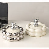 Nordic Ashtray with Lid Bubbles Surface Ceramic ash tray lidded covered windproof smokeless home decor decorative bear cream white silver