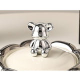 Nordic Ashtray with Lid Bubbles Surface Ceramic ash tray lidded covered windproof smokeless home decor decorative bear cream white silver