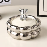 Nordic Ashtray with Lid Bubbles Surface Ceramic ash tray lidded covered windproof smokeless home decor decorative bear cream white silver