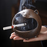 outdoor ceramic ashtray coarse pottery dark cute cat pig ash tray windproof cool animal handmade decorative vintage retro