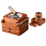 Cigar Ashtray with Whiskey Coaster Storage Drawer Wood
