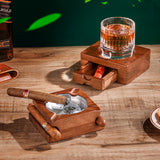 Cigar Ashtray with Whiskey Coaster Storage Drawer Wood