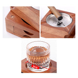 Cigar Ashtray with Whiskey Coaster Storage Drawer Wood