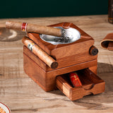 Cigar Ashtray with Whiskey Coaster Storage Drawer Wood