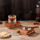 Cigar Ashtray with Whiskey Coaster Storage Drawer Wood