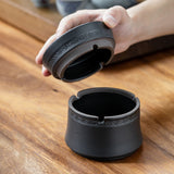 outdoor car ashtray with lid for weed ceramic black