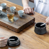 outdoor car ashtray with lid for weed ceramic black
