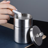 metal ashtray with lid stainless steel covered ash tray for car outdoor cool smokeless windproof silver