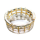 Clear and gold cut crystal glass ashtray with geometric pattern, luxury tabletop cigarette ashtray
