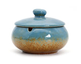 Cute Outdoor Ashtray with Lid Cool Ceramic Ash Tray Smokeless Windproof Covered Lidded Blue