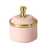 Cute Ceramic Ashtray with Lid Gold Bear Windproof Covered Lidded Ash Tray Smokeless Handmade Nordic pink