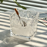 Cute Glass Ashtray Square Transparent Ash Tray Minimalist Home Decor Handmade Vintage Glacier Surface Pattern