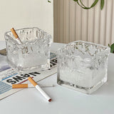 Cute Glass Ashtray Square Transparent Ash Tray Minimalist Home Decor Handmade Vintage Glacier Surface Pattern
