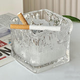 Cute Glass Ashtray Square Transparent Ash Tray Minimalist Home Decor Handmade Vintage Glacier Surface Pattern