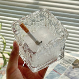 Cute Glass Ashtray Square Transparent Ash Tray Minimalist Home Decor Handmade Vintage Glacier Surface Pattern