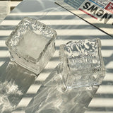 Cute Glass Ashtray Square Transparent Ash Tray Minimalist Home Decor Handmade Vintage Glacier Surface Pattern