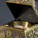pyramid outdoor ashtray with lid cute cool metal covered ash tray Egypt Pharaoh ancient Egyptian carving smokeless windproof