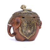 Decorative elephant resin ashtray with lid in brown vintage-style finish