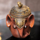 Elephant ashtray with ornate removable lid and decorative resin design